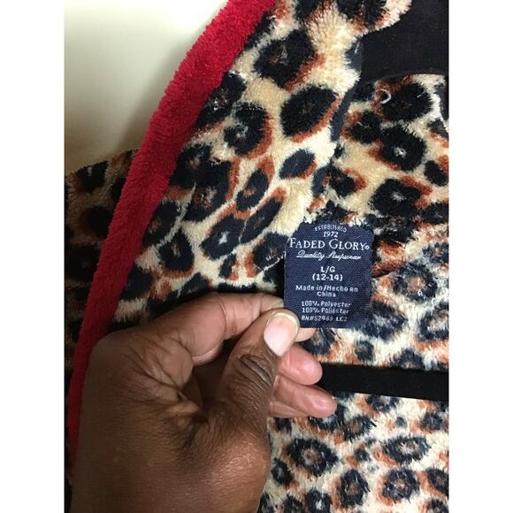 Faded Glory Leopard Print Fleece Robe Sz. Large 12/14 Brown/Black - Picture 7 of 9